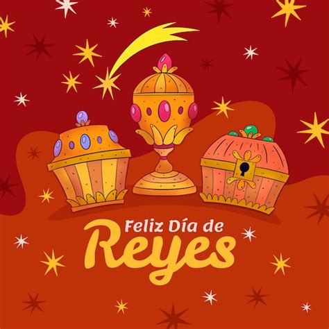 손으로 그린 Feliz Dia De Reyes 인사말 카드 템플릿 무료 벡터