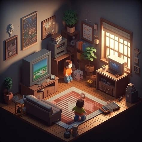 Premium Ai Image Detailed Isometric Living Room Pixel Art Unreal Engine