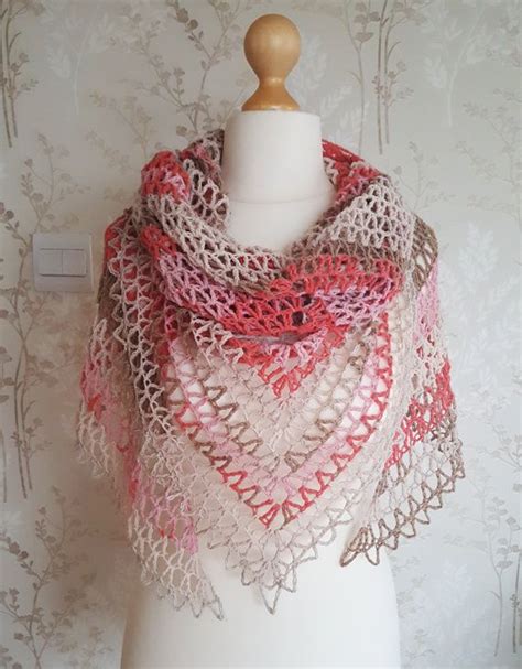 Crochet Knitted Shawl Wrap 4 Seasons Cherry Blossoms Shawl Pink