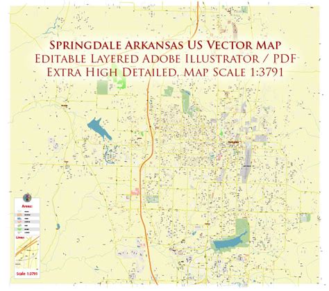 Springdale Arkansas Us Pdf Vector Map Extra High Detailed Street Map