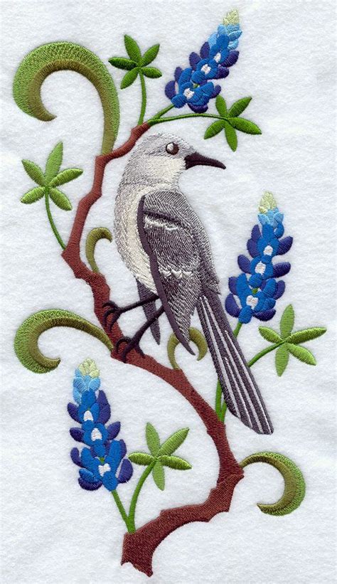 Texas Mockingbird And Bluebonnet Medley Machine Embroidery Etsy