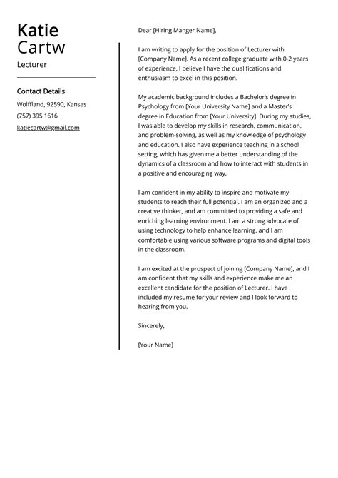 Lecturer Cover Letter Example Free Guide