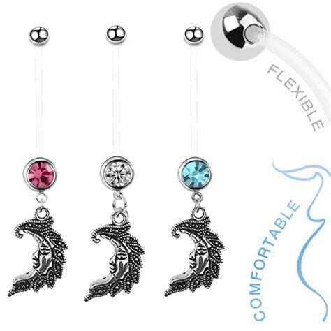 1pc Fashion Crystal Belly Ring Dangle Navel Ring Moon Maternity Belly Bars Body Piercing Jewelry
