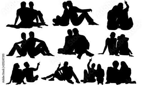 Couple Sitting Floor Beach Silhouette Honeymoon Vector Relaxing