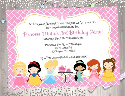 Princess Tea Party Birthday Invitation Invite Digital Etsy