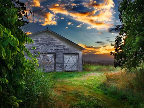 An Old Barn At Sunset Hd Desktop Wallpaper Widescreen High
