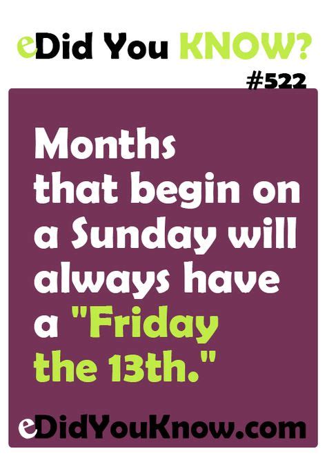 Months That Begin On A Sunday Will Always Have A Friday The 13th