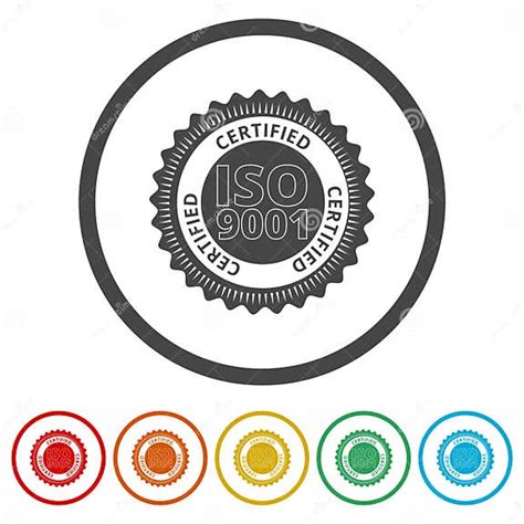 Iso 9001 Certified Sign Icon 6 Colors Included Stock Vector