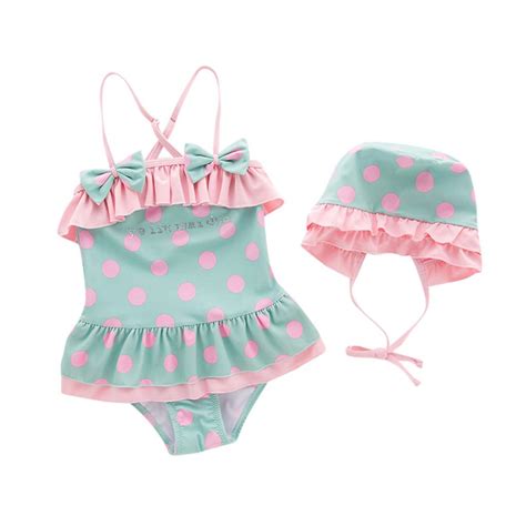 2021 Toddler Kids Baby Girls Dot Bikini Swimwear Hat Swimsuit Bathing