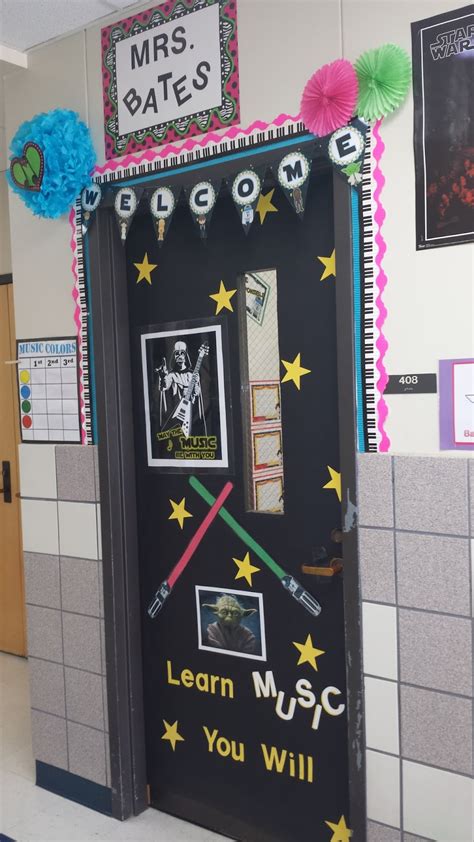 Almost every other teacher has just the one classroom door, but the music room has two doors and four windows. The Bates Clef: My Classroom