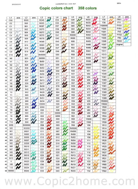 Color Chart For Copic Markers
