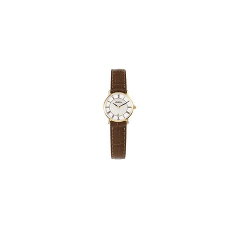 ladies michel herbelin classic gold plated watch with a brown leather strap