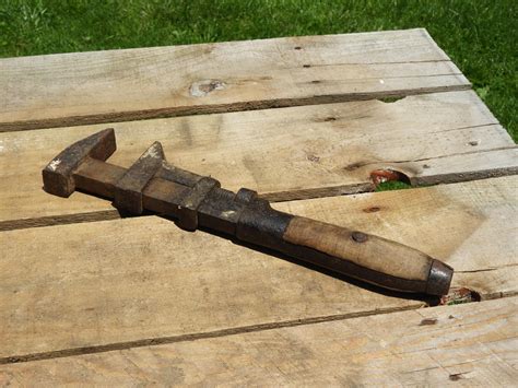 Antique Pipe Wrench Decorative Wood Handle Monkey Wrench Rare