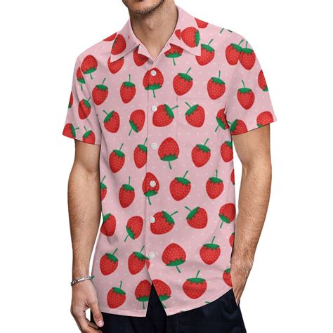 Cute Pink And Red Summer Strawberry Hawaiian Shirt Mens Button Down