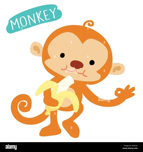 Happy Monkey Love To Eat Banana Vector Illustration Stock Vector Image