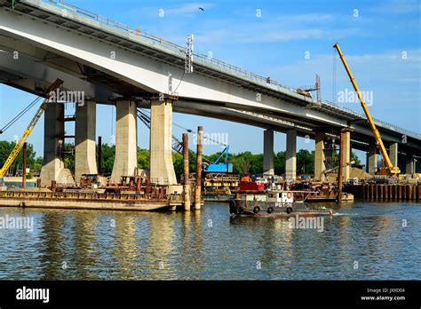 River Bridge Under Construction Stock Photo Alamy