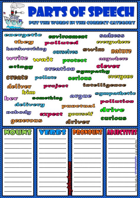 Mixed Parts Of Speech Worksheets With Answer Key