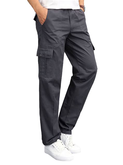 Mens Elasticated Cargo Combat Work Lightweight Trousers Drawstring Casual Pants Mens Trousers
