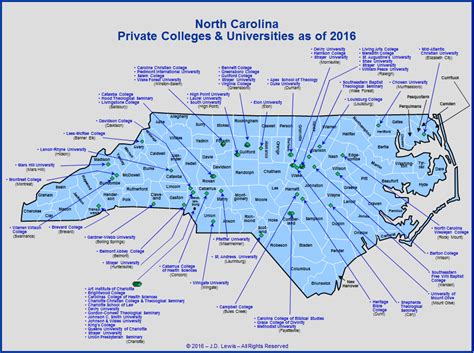 Prints North Carolina Colleges And Universities Location Map Art