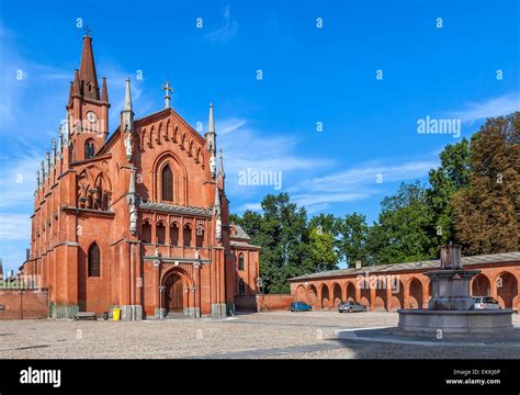 Gothic Red Brick Church On Small Plaza In Town Of Pollenzo In Piedmont