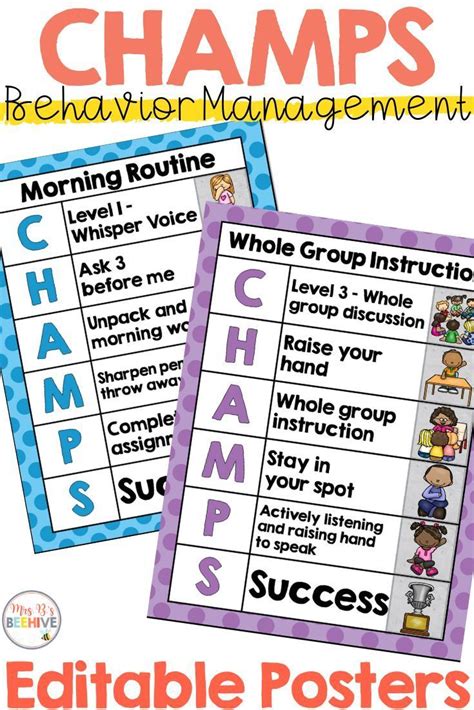 Champs Editable Classroom Behavior Management Posters Whole Class