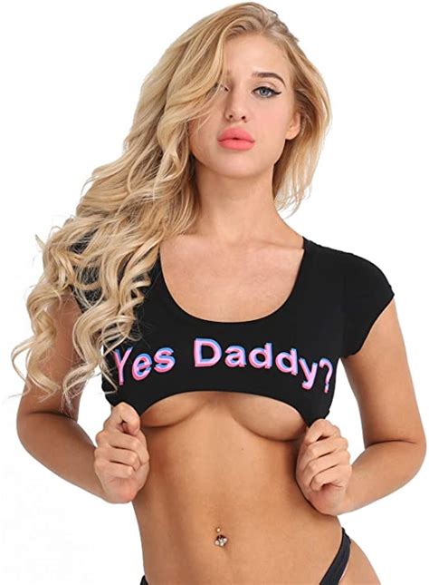 Ranrann Womens Yes Daddy Printed Sexy Cami T Shirts Bra Naughty Short Sleeve Crop Tank Tops