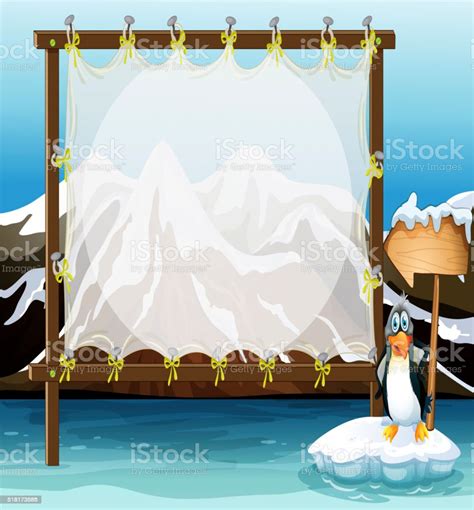 Frame Design With Penguin On Iceberg Stock Illustration Download