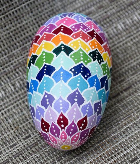 Hand Painted Wooden Easter Egg With Abstract Design Size 35 X 22