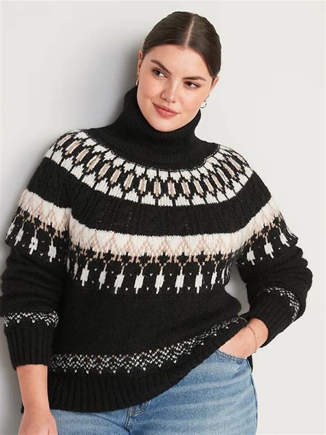 Old Navy Cozy Fair Isle Cable Knit Turtleneck Sweater