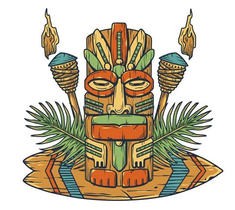 Set Of Hawaii Tiki Mask Or Face Idol Ethnic Totem Stock Vector Illustration Of Exotic