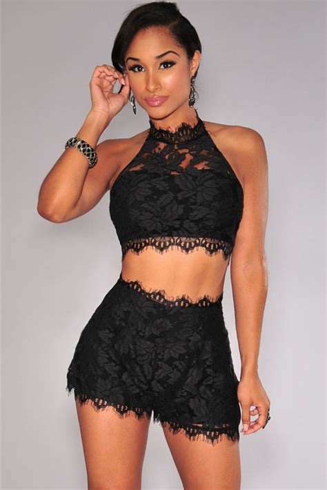 2015 Summer Style 2 Piece Clothing Set Sexy Girls Celeb Party Black