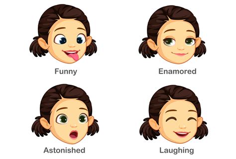 Set Of Girl Facial Expressions 1307807 Vector Art At Vecteezy