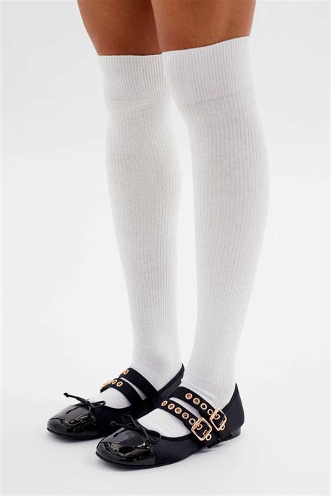 urban outfitters ribbed thigh high sock in white lyst