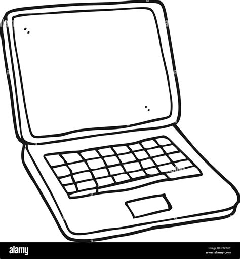 Freihändig Gezeichnet Schwarz Weiß Cartoon Laptop Computer Stock