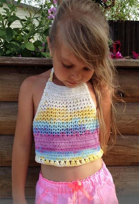 Light Rainbow Crop Top Crochet Toddler Top Boho Halter Top Etsy