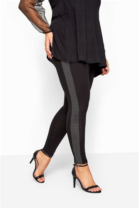 Black Sequin Embellished Panel Leggings Yours Clothing