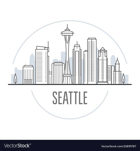 Seattle City Skyline Towers And Landmarks Vector Image