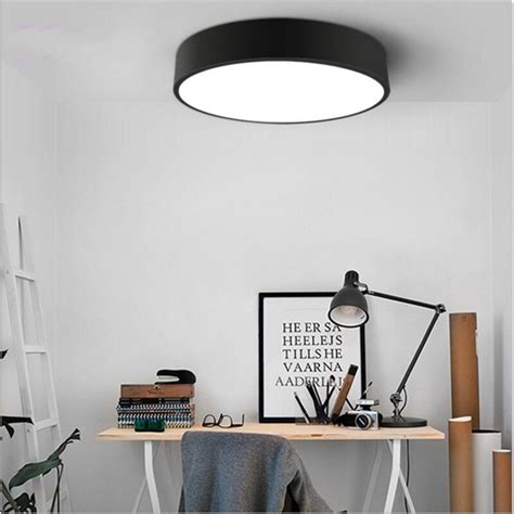 Jwmodern Simple Ceiling Light Black White Led Iron Art Round Bedroom