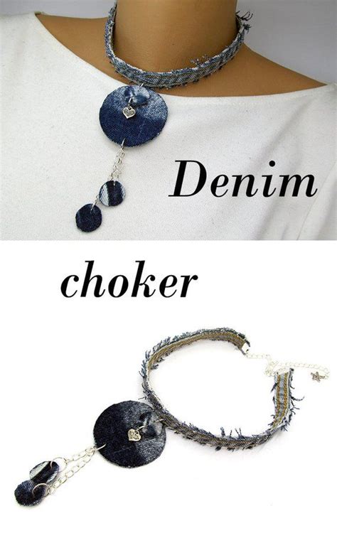 Denim Choker Denim Necklace Denim Jewelry Geometric Jeans Etsy