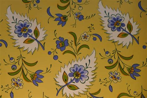 Motif Vintage Wallpaper French Country Floral Yellow And Blue Etsy