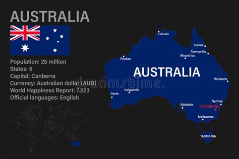 Highly Detailed Australia Map With Flag Capital And Small Map Of The