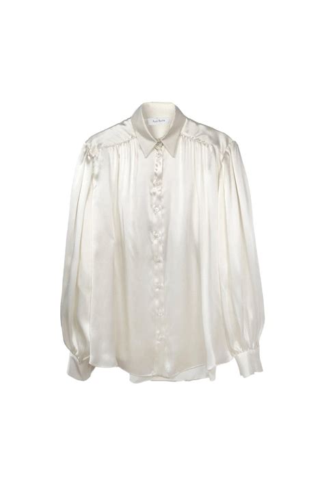 Silk Satin Charmeuse Puffed Sleeve Blouse In Winter White Ryan Roche