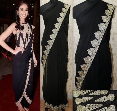 Ileana Dcruz Black Lungi Style Saree Saree Fabric Georgette Saree Color Black Saree With Beig