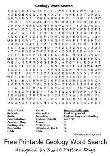 Geology Word Search Printable