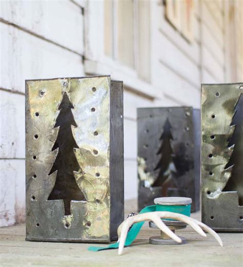 Tin Bag Christmas Tree Luminaries Set Of 6 Wind And Weather