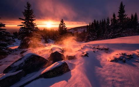 3840x2400 Winter Snow Sunset 4k Hd 4k Wallpapers Images Backgrounds