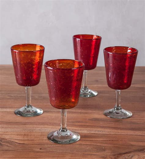 Bright Bubbled Recycled Glass Wine Glass Set Of 4 Cobalt Vivaterra