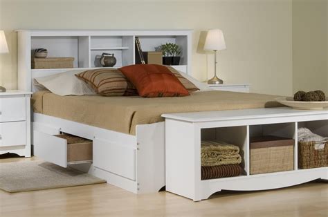 Platform Storage Bed W Bookcase Headboard Bed Sizefullcolorwhite