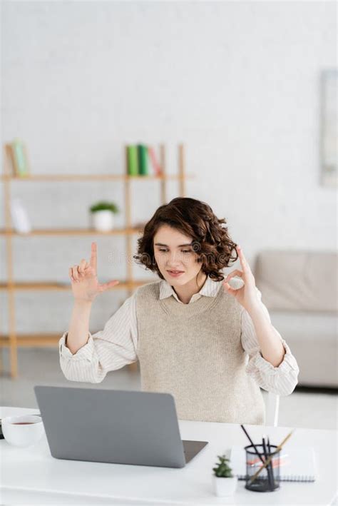 Young Sign Language Teacher Showing Alphabet Stock Photo Image Of