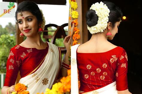 Pin By Bansidhar Fabrics On Cotton Saree Kerala Saree Blouse Designs Red Blouse Design